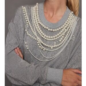 Carbon38 Pearl‎ Sweatshirt Women's XS Embellished Beaded Gray Statement Piece